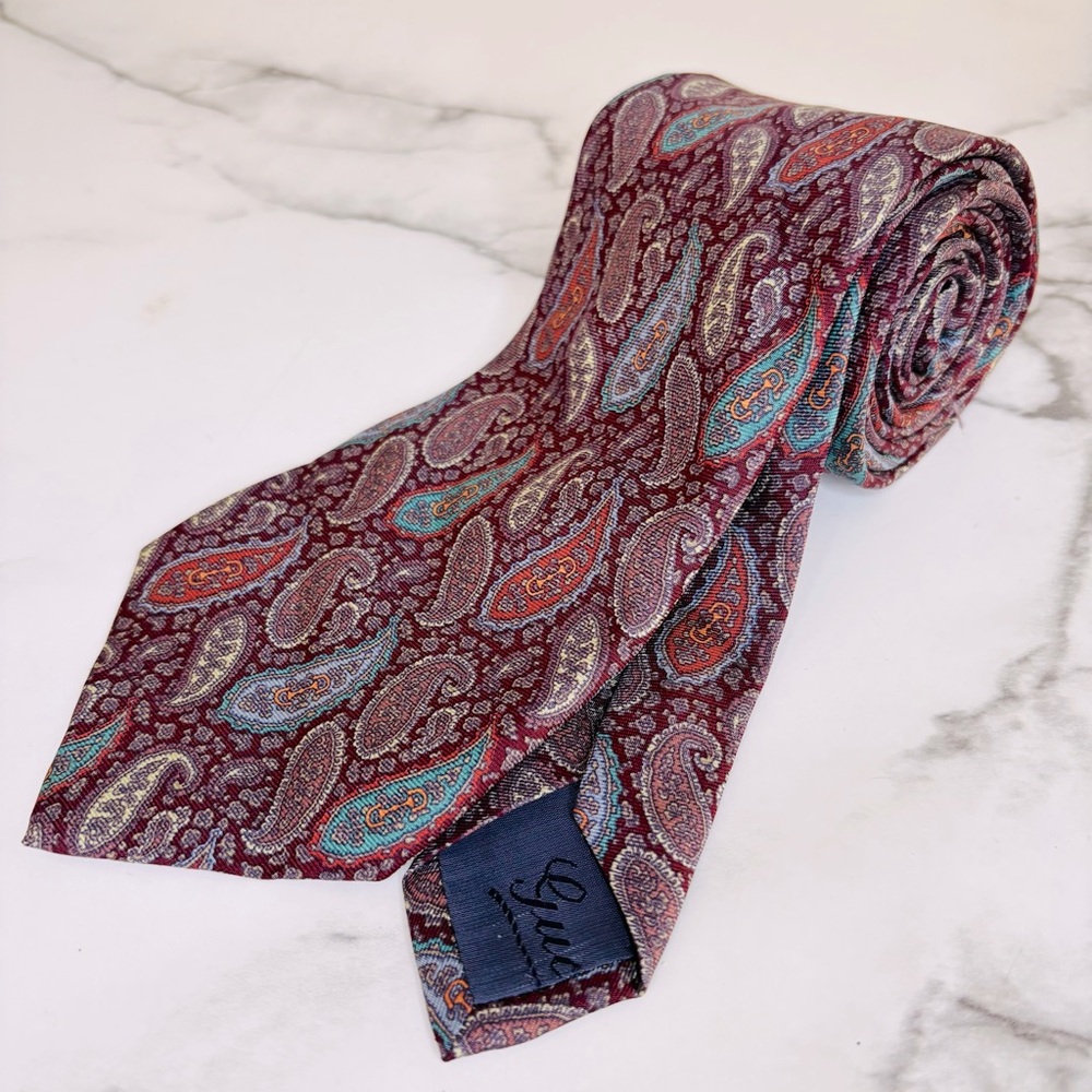 Vintage Gucci Horsebit Jacquard Paisley Design Men’s Silk‎ Tie